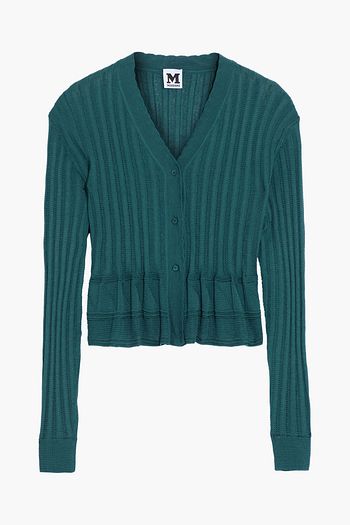 M MISSONI Pleated crochet-trimmed ribbed wool-blend cardigan