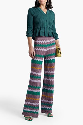 M MISSONI Pleated crochet-trimmed ribbed wool-blend cardigan
