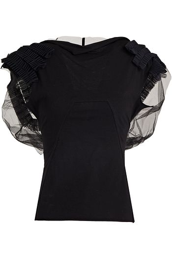 RICK OWENS Tulle-paneled ruffled cotton-jersey top