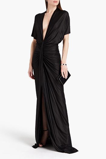 RICK OWENS LILIES Ruched draped coated jersey gown