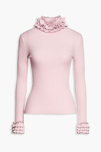 ZIMMERMANN Ruffled ribbed cashmere-blend turtleneck sweater