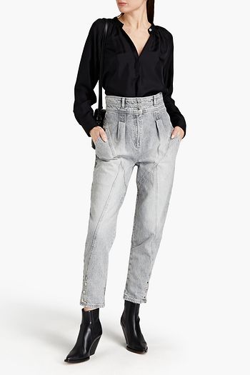 IRO Etel pleated faded high-rise tapered jeans