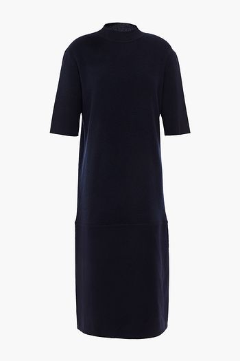 JIL SANDER Paneled knitted and brushed cashmere-felt midi dress