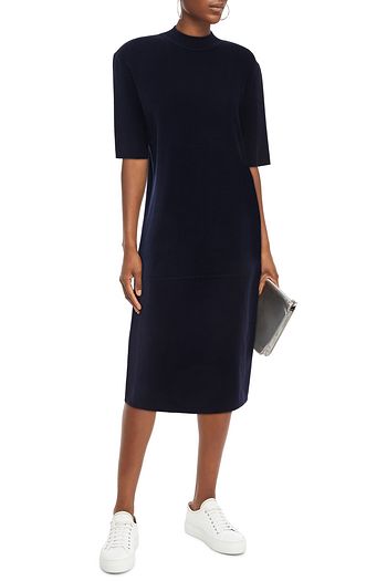 JIL SANDER Paneled knitted and brushed cashmere-felt midi dress