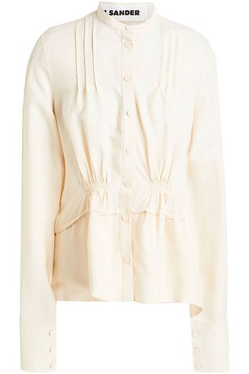JIL SANDER Shirred pintucked twill peplum blouse
