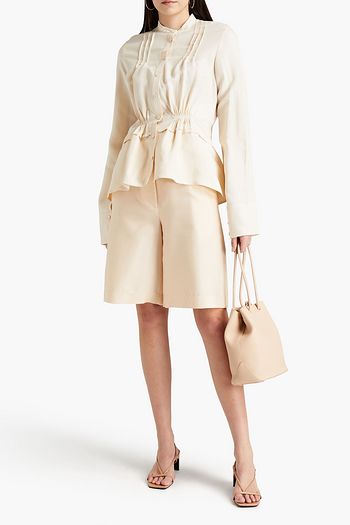 JIL SANDER Shirred pintucked twill peplum blouse