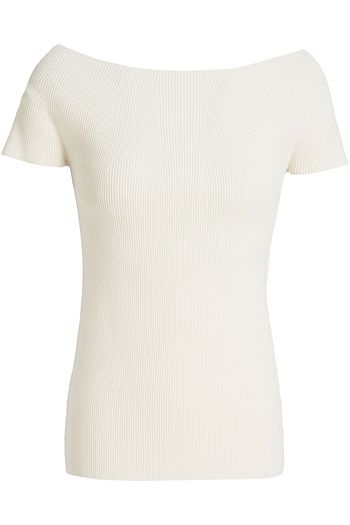 THEORY Off-the-shoulder ribbed-knit top