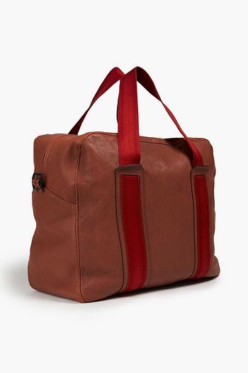 CANALI Grosgrain-trimmed leather tote