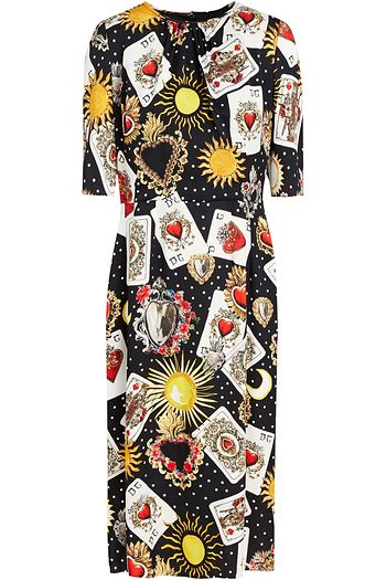 DOLCE & GABBANA Midikleid aus glänzendem Crêpe aus einer Seidenmischung mit Print