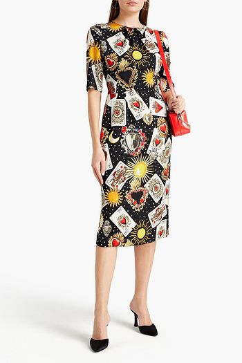 DOLCE & GABBANA Midikleid aus glänzendem Crêpe aus einer Seidenmischung mit Print