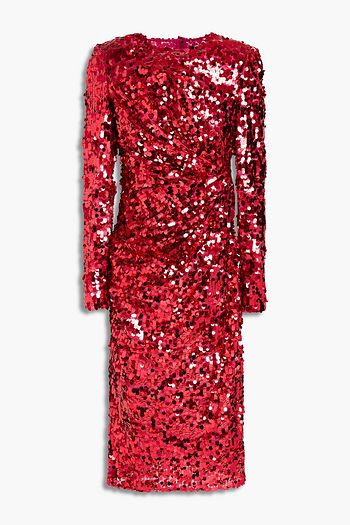 DOLCE & GABBANA Gerafftes Midikleid aus Mesh mit Pailletten