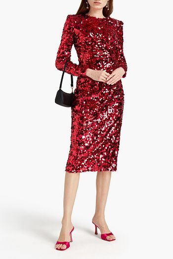 DOLCE & GABBANA Gerafftes Midikleid aus Mesh mit Pailletten