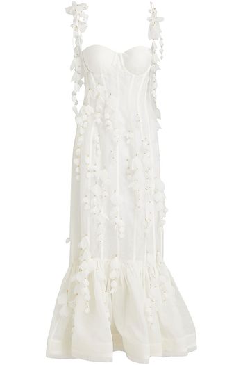 ZIMMERMANN Robe aus Gaze aus einer Leinen-Seidenmischung mit floralen Applikationen