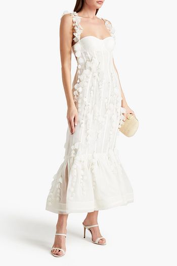 ZIMMERMANN Robe aus Gaze aus einer Leinen-Seidenmischung mit floralen Applikationen