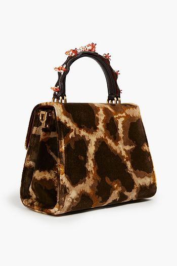 DOLCE & GABBANA Welcome Tote Bag aus Samt mit Leopardenprint und Verzierung
