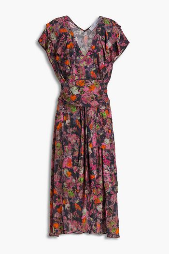 IRO Plisca ruffled pleated crepe de chine midi dress