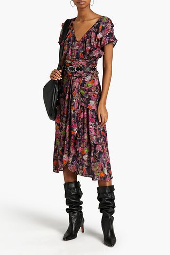 IRO Plisca ruffled pleated crepe de chine midi dress