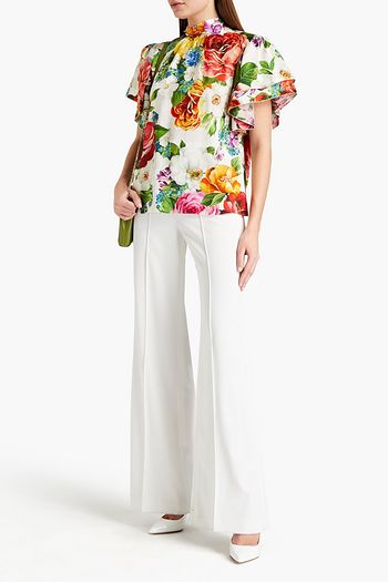 DOLCE & GABBANA Oberteil aus Seidenjacquard mit floralem Print und Raffung