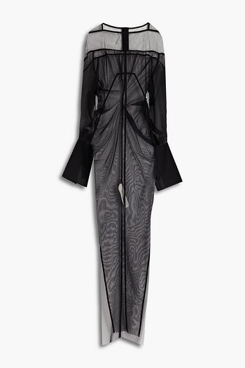 RICK OWENS Chiffon-trimmed ruched stretch-mesh maxi dress