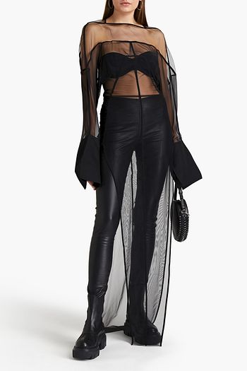 RICK OWENS Chiffon-trimmed ruched stretch-mesh maxi dress