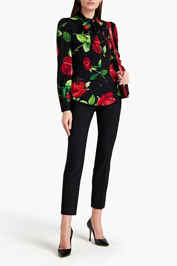 DOLCE & GABBANA Hemd aus Crêpe de Chine aus Stretch-Seide mit floralem Print und Schluppe