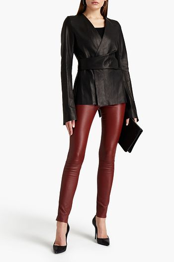 RICK OWENS Gathered leather wrap jacket