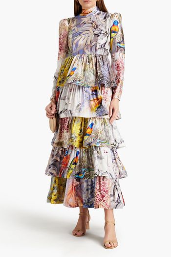 ZIMMERMANN Luminous gestuftes Midikleid aus Seidensatin mit Print und Schluppe