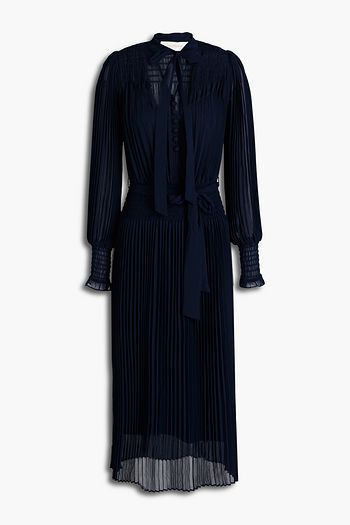 ZIMMERMANN Pussy-bow belted cutout pleated georgette midi dress