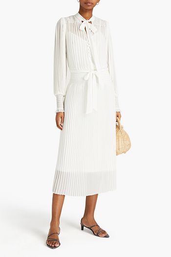 ZIMMERMANN Pussy-bow belted pleated georgette midi dress