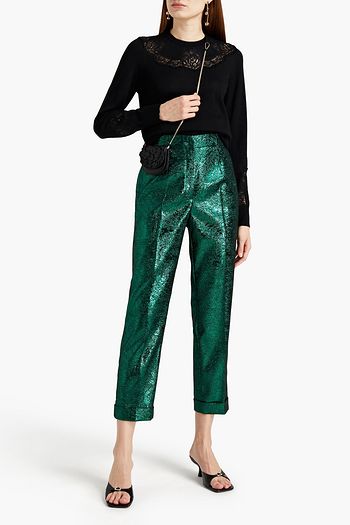 DOLCE & GABBANA Cropped Karottenhose aus glänzendem Jacquard mit Metallic-Effekt