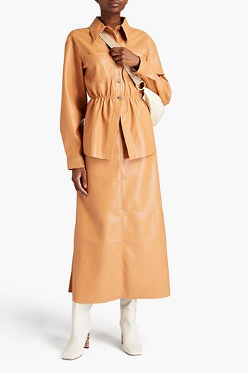 NANUSHKA Ruched vegan leather shirt