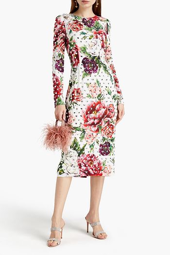 DOLCE & GABBANA Midikleid aus Crêpe mit floralem Print und Kristallverzierung