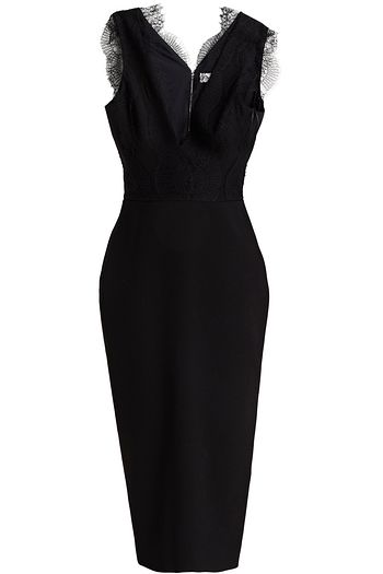 VICTORIA BECKHAM Lace-trimmed crepe midi dress