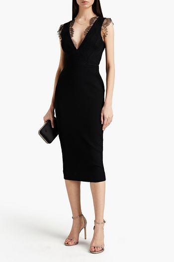 VICTORIA BECKHAM Lace-trimmed crepe midi dress