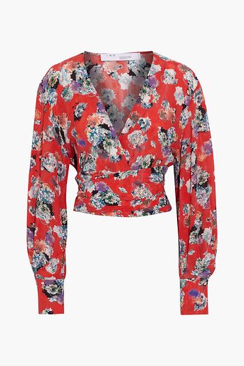 IRO Portal cropped printed silk-crepe top