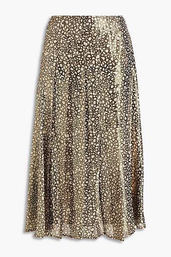 VICTORIA BECKHAM Pleated metallic printed silk-blend midi skirt