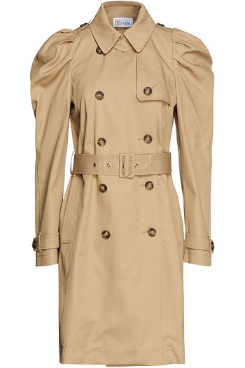 REDVALENTINO Doppelreihiger Trenchcoat aus Gabardine aus einer Baumwollmischung mit Raffung