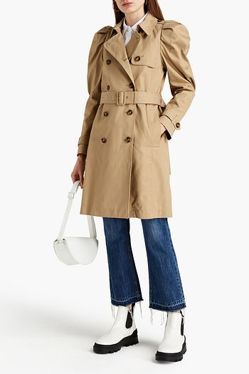 REDVALENTINO Doppelreihiger Trenchcoat aus Gabardine aus einer Baumwollmischung mit Raffung
