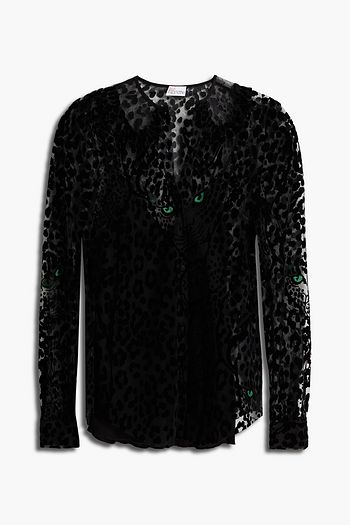 REDVALENTINO Point d'esprit-paneled glittered flocked tulle blouse