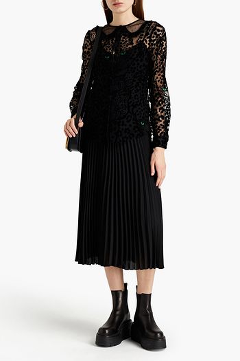 REDVALENTINO Point d'esprit-paneled glittered flocked tulle blouse