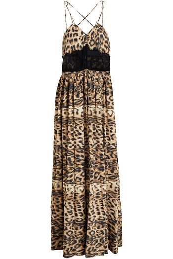 VICTORIA BECKHAM Lace-paneled leopard-print shell maxi dress
