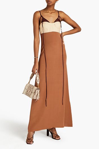 VICTORIA BECKHAM Paneled color-block organza, woven and silk-satin crepe maxi dress