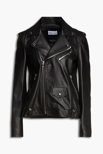 REDVALENTINO Pleated leather biker jacket