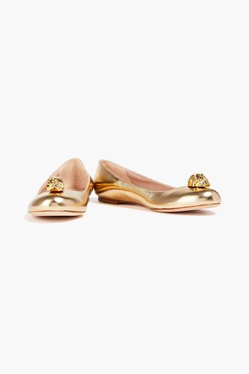 ALEXANDER MCQUEEN 装飾付き メタリックレザー バレエシューズ
