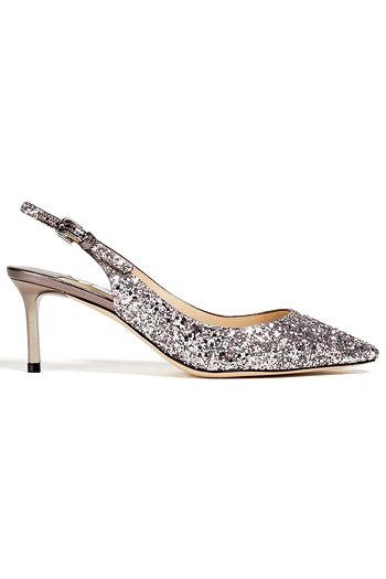JIMMY CHOO Erin 60 glittered leather slingback pumps