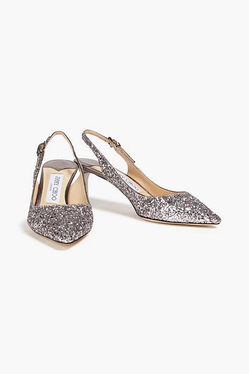 JIMMY CHOO Erin 60 glittered leather slingback pumps