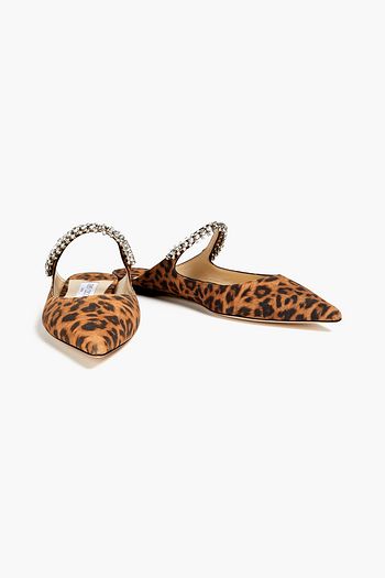 JIMMY CHOO Bing crystal-embellished leopard-print suede slippers