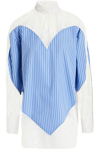 MSGM Corded lace-paneled striped poplin blouse