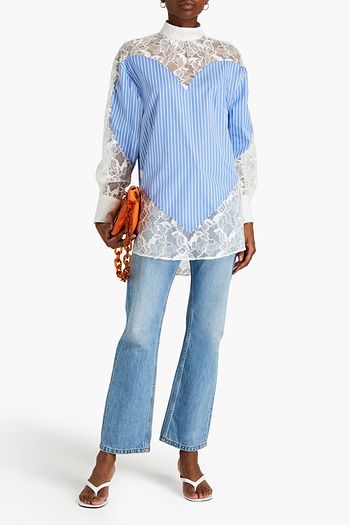 MSGM Corded lace-paneled striped poplin blouse