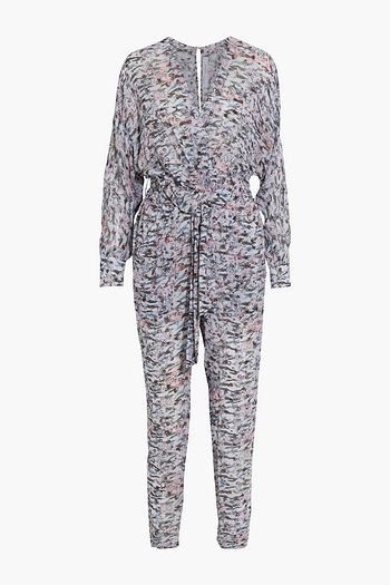 IRO Iluka belted ruffled printed chiffon jumpsuit